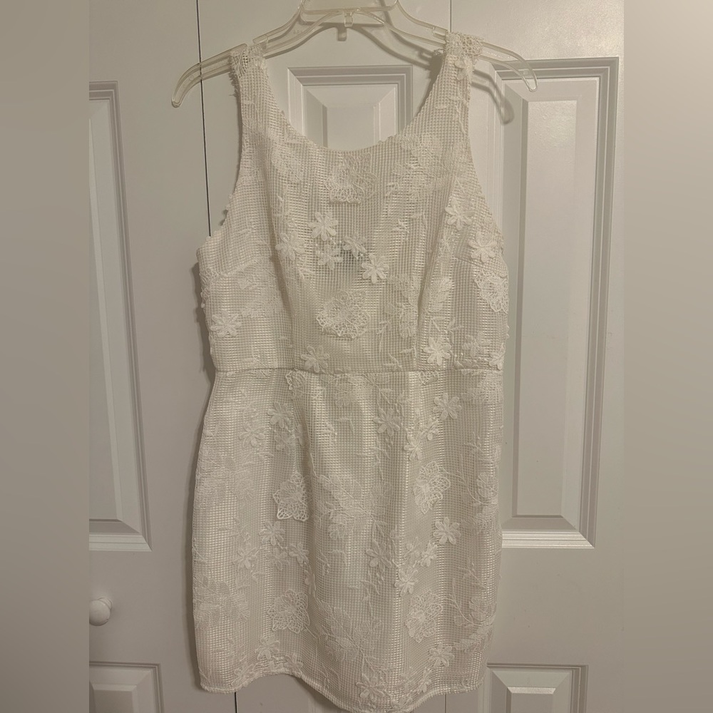 White floral detail mini dress
